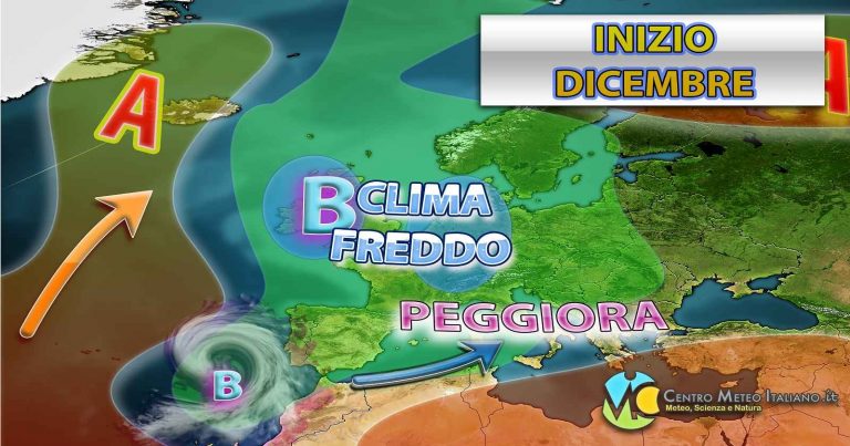 Meteo Italia – inverno meteorologico che inizia con tempo instabile ma il freddo vero resta ancora lontano