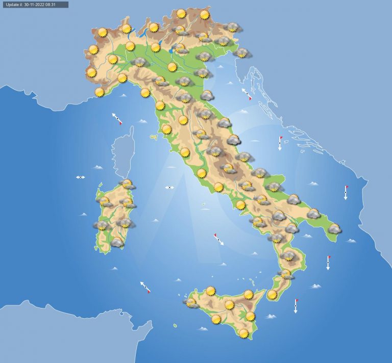 Meteo domani 1 dicembre: tempo in miglioramento in Italia, ma con residue piogge su alcune regioni Meteo domani 1 dicembre: tempo in miglioramento in Italia, ma con residue piogge su alcune regioni