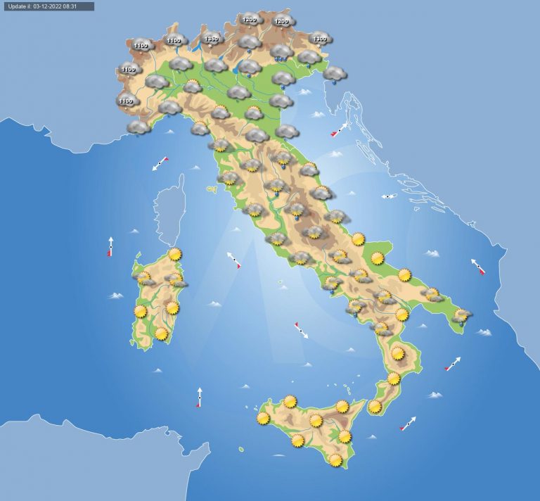 Meteo domani 4 dicembre: tempo instabile o perturbato in Italia con piogge e temporali sparsi