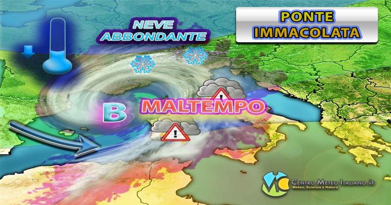 Meteo Immacolata – Intenso peggioramento a partire dall’8 dicembre con piogge, temporali e nevicate abbondanti