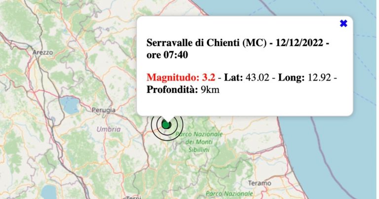 Terremoto nelle Marche oggi, lunedì 12 dicembre 2022: scossa M 3.2 in provincia di Macerata | Dati INGV Terremoto nelle Marche oggi, lunedì 12 dicembre 2022: scossa M 3.2 in provincia di Macerata | Dati INGV