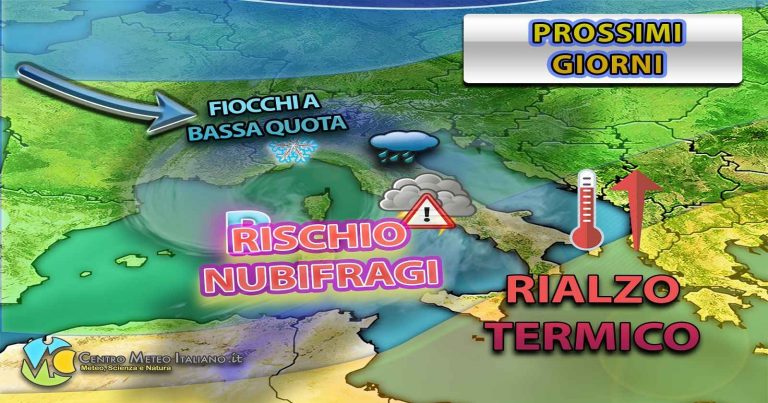 Meteo – Maltempo a più riprese sull’Italia, prossimi giorni con possibili nubifragi e neve a bassa quota