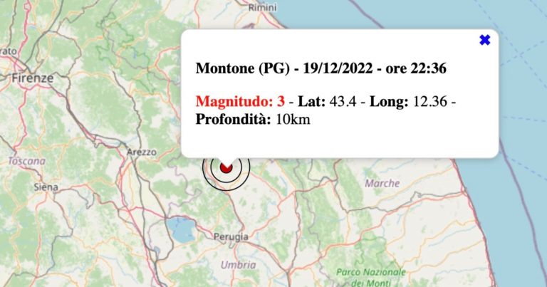 Terremoto in Umbria oggi, lunedì 19 dicembre 2022: scossa M 3.0 in provincia di Perugia | Dati INGV