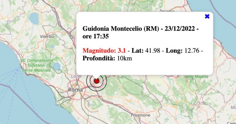 Terremoto nel Lazio oggi, venerdì 23 dicembre 2022: scossa M 3.1 in provincia di Roma | Dati INGV