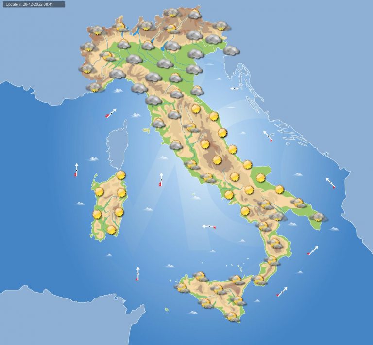 Meteo domani 29 dicembre: tempo stabile in Italia, nubi basse e anche locali pioviggini