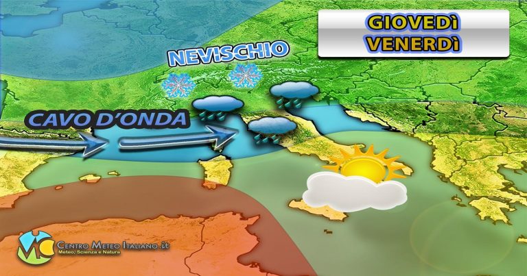 Meteo Italia – Tornano le piogge, grazie ad un cavo d’onda atlantico. Neve attesa sulle Alpi
