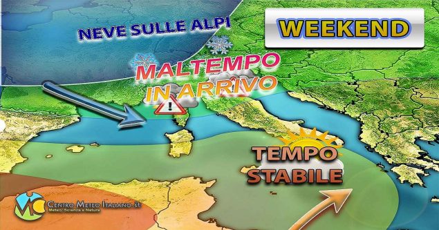 Meteo - Saccatura in affondo sul Mediterraneo porta un peggioramento nel Weekend con neve sulle Alpi: i dettagli