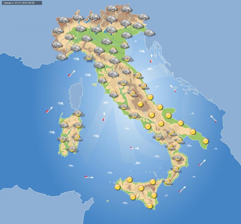 Meteo domani 8 Gennaio: piogge, temporali e neve in arrivo in Italia, soprattutto su alcune regioni