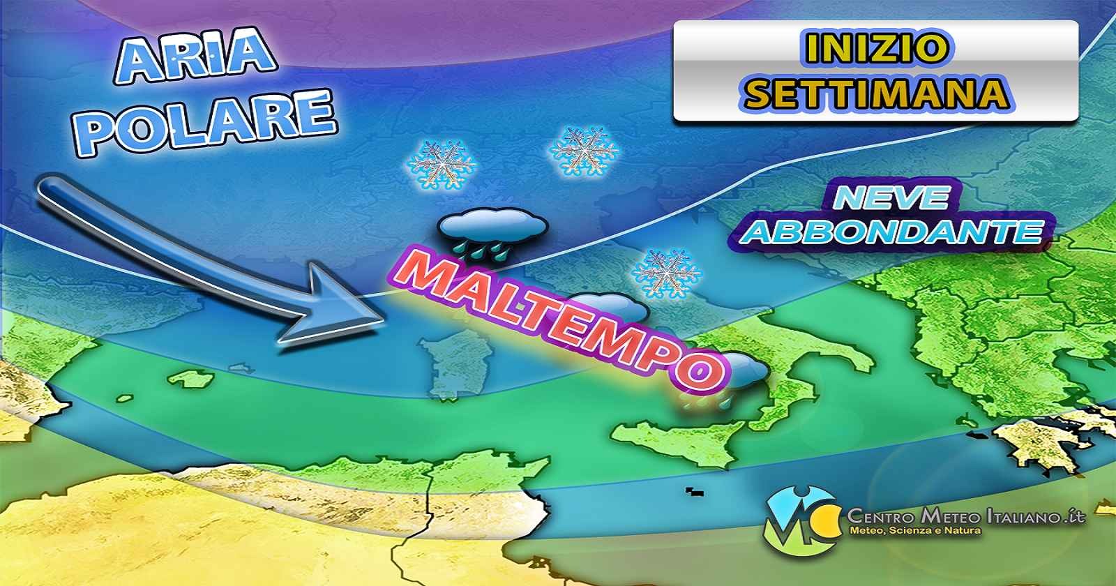 Meteo Italia: flusso umido e aria polare sul Mediterraneo, mix per ingenti nevicate