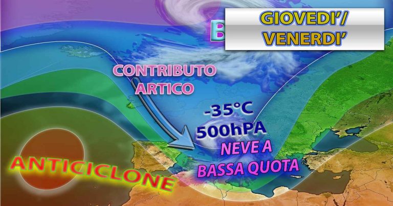 Meteo – Irruzione artica da metà settimana, possibili nevicate in collina anche al Centro e al Sud