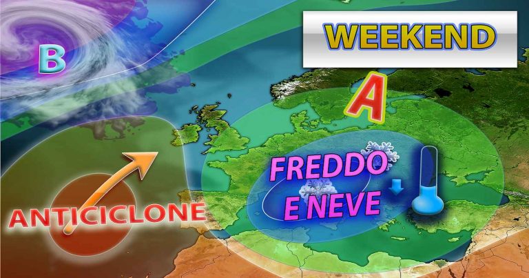 Meteo weekend – circolazione fredda sul Mediterraneo con temperature sotto media e ancora neve a bassa quota