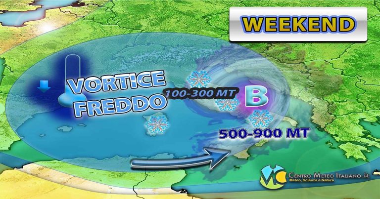 Meteo – Weekend dai connotati marcatamente invernali, con pioggia e neve a bassa quota: i dettagli