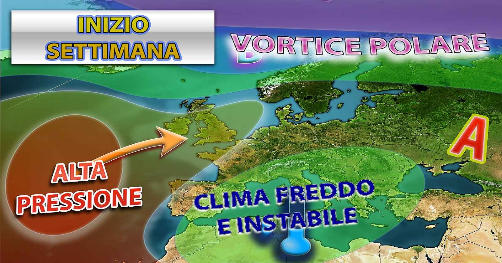 Previsioni meteo per inizio settimana.