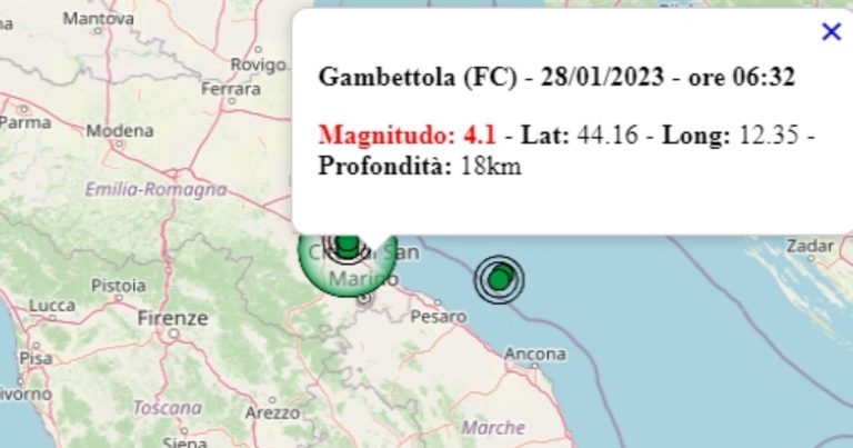 Terremoto oggi in Emilia Romagna, sabato 28 gennaio 2023: intensa scossa M 4.1 avvertita in provincia di Forlì-Cesena – Dati Ingv
