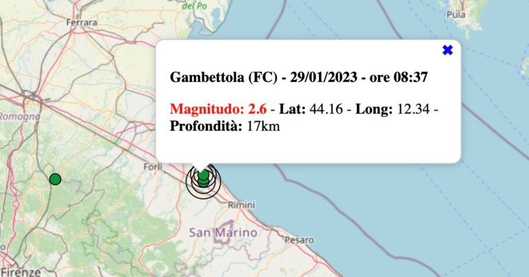 Terremoto in Emilia-Romagna oggi, domenica 29 gennaio 2023: scossa M 2.6 in provincia di Forlì-Cesena | Dati INGV