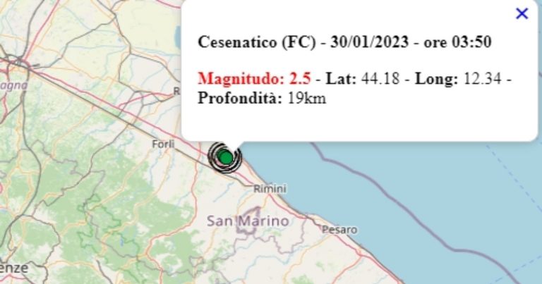 Terremoto in Emilia Romagna oggi, 30 gennaio 2023, scossa M 2.5 in provincia di Forlì-Cesena – Dati Ingv Terremoto in Emilia Romagna oggi, 30 gennaio 2023, scossa M 2.5 in provincia di Forlì-Cesena – Dati Ingv