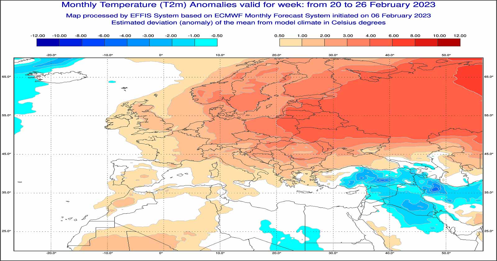 Anomalie di temperatura previste tra il 20 e il 26 febbraio - effis.jrc.ec.europa.eu