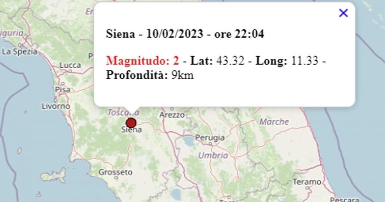 Terremoto in Toscana oggi, venerdì 10 febbraio 2023: scossa M 2.2 a Siena | Dati INGV