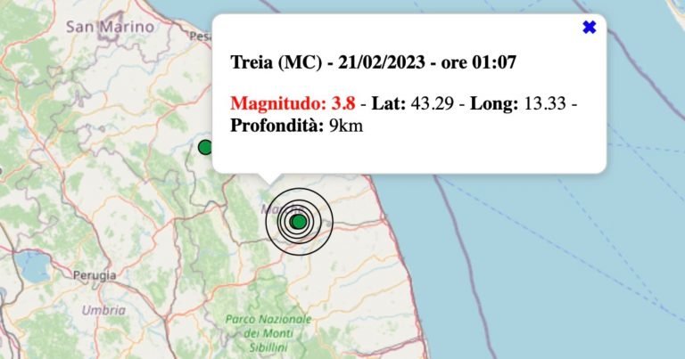 Terremoto nelle Marche oggi, martedì 21 febbraio 2023: scossa M 3.8 in provincia di Macerata | Dati INGV Terremoto nelle Marche oggi, martedì 21 febbraio 2023: scossa M 3.8 in provincia di Macerata | Dati INGV