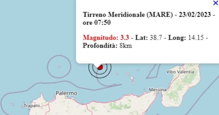 Terremoto in Italia oggi, giovedì 23 febbraio 2023, scossa di magnitudo 3.3 sul mar Tirreno – Dati Ingv