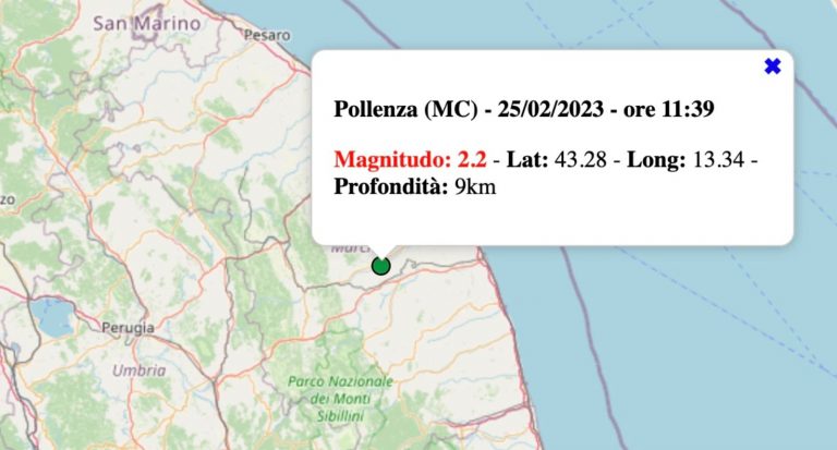 Terremoto nelle Marche oggi, sabato 25 febbraio 2023: scossa M 2.4 in provincia di Macerata | Dati INGV