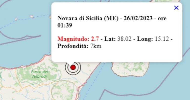 Terremoto oggi in Sicilia, domenica 26 febbraio 2023, scossa M 2.7 in provincia di Messina – Dati Ingv