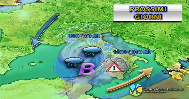 Meteo – Italia resta nel mirino del maltempo nei prossimi giorni, con piogge, possibili temporali e neve anche a bassa quota