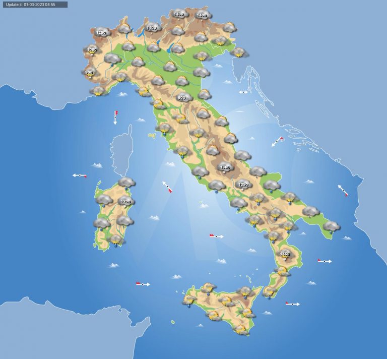 Meteo domani 2 marzo: vortice depressionario sull’Italia che dispensa ancora piogge e neve