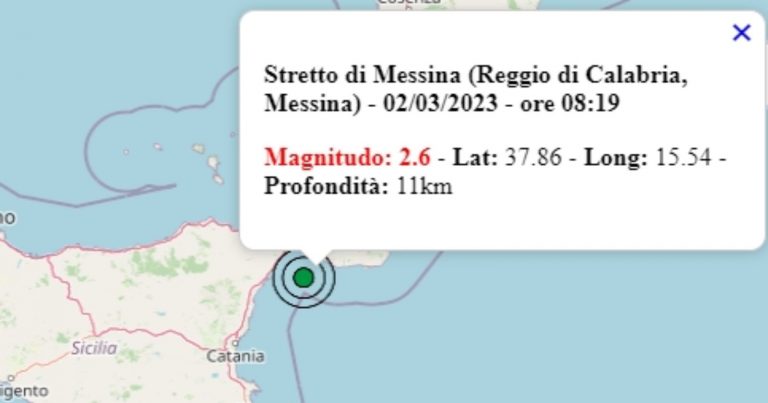 Terremoto oggi in Sicilia, giovedì 2 marzo 2023, scossa M 2.6 in provincia di Messina – Dati Ingv