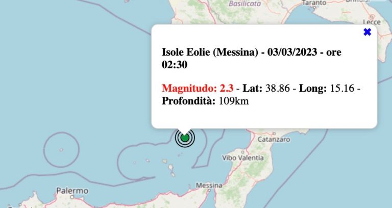 Terremoto in Sicilia oggi, venerdì 3 marzo 2023: scossa M 2.3 Isole Eolie | Dati INGV Terremoto in Sicilia oggi, venerdì 3 marzo 2023: scossa M 2.3 Isole Eolie | Dati INGV