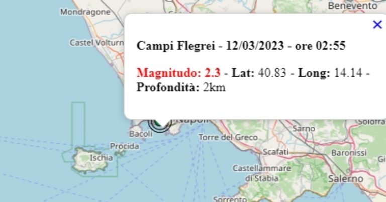 Terremoto in Campania oggi, domenica 12 marzo 2023, scossa M 2.3 in provincia di Napoli | Dati Ingv