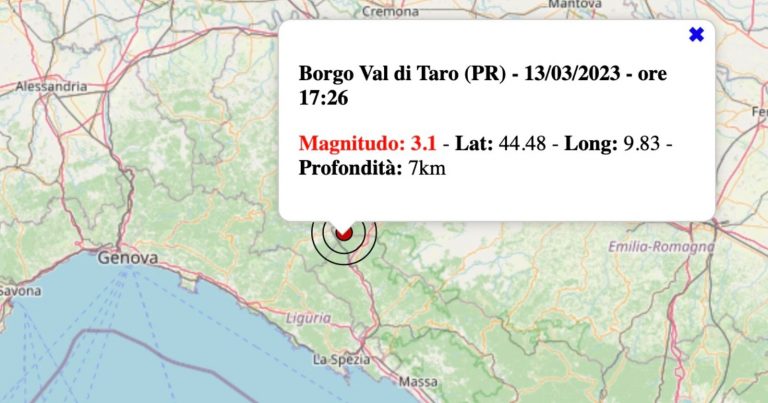 Terremoto in Emilia-Romagna oggi, lunedì 13 marzo 2023: scossa M 3.1 in provincia di Parma | Dati INGV Terremoto in Emilia-Romagna oggi, lunedì 13 marzo 2023: scossa M 3.1 in provincia di Parma | Dati INGV