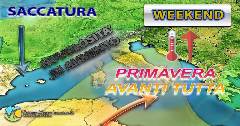 Meteo – Weekend al via con sole prevalente, ma con tendenza ad un aumento delle nubi ed arrivo di qualche pioggia