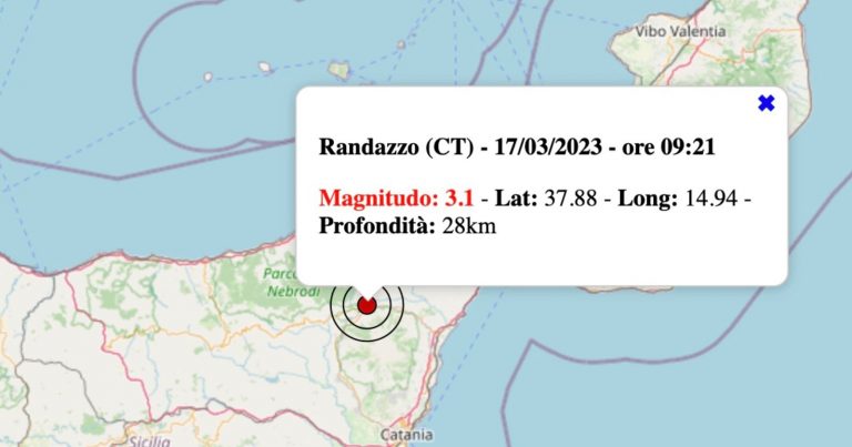 Terremoto in Sicilia oggi, venerdì 17 marzo 2023: forte scossa M 3.1 in provincia di Catania | Dati INGV