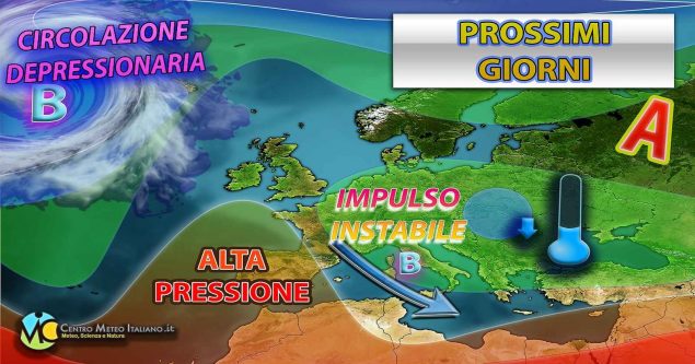 Meteo Italia - impulso instabile in transito con piogge e temporali sparsi