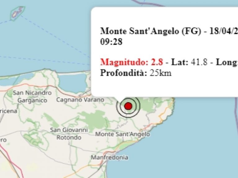Terremoto in Puglia oggi, martedì 18 aprile 2023, scossa M 2.8 in provincia di Foggia – Dati Ingv