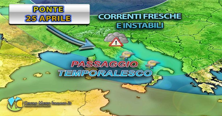 Meteo – Ponte del 25 Aprile di nuovo maltempo in Italia con piogge e temporali soprattutto su alcune regioni