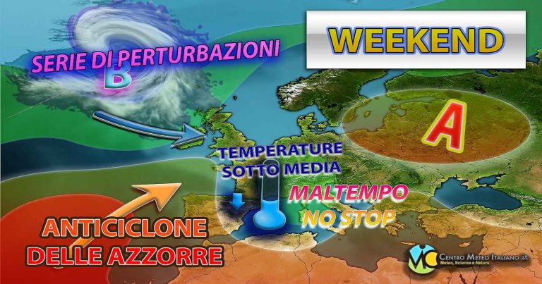 Meteo Weekend – Possibile intensa fase di maltempo con acquazzoni, temporali e clima fresco. Ecco la tendenza