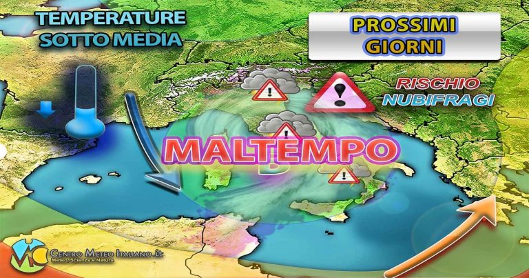 Meteo – Vortice depressionario in azione sul Mediterraneo, possibili nubifragi su queste regioni