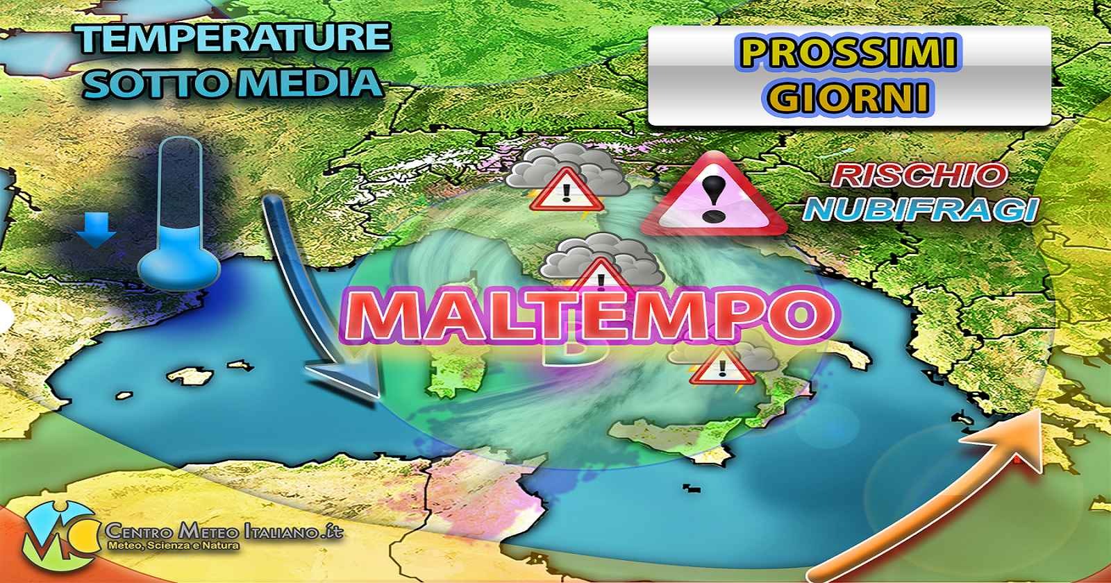 Vortice depressionario in azione sul Mediterraneo centrale