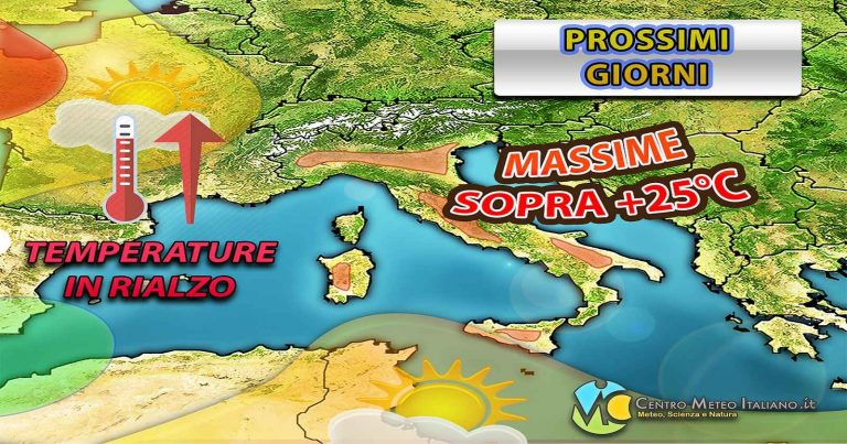 Meteo – Temperature in rialzo in Italia ma senza eccessi, attese massime anche oltre i 25°C su molte regioni