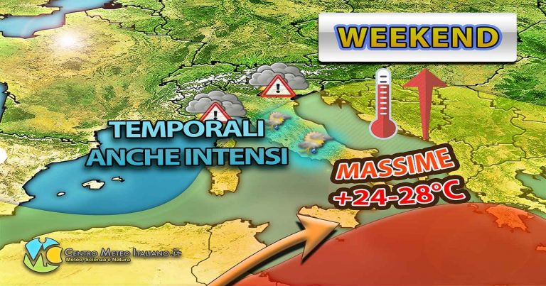 Meteo – Weekend caratterizzato ancora dall’ingresso di un flusso umido, con piogge e temporali insistenti in Italia