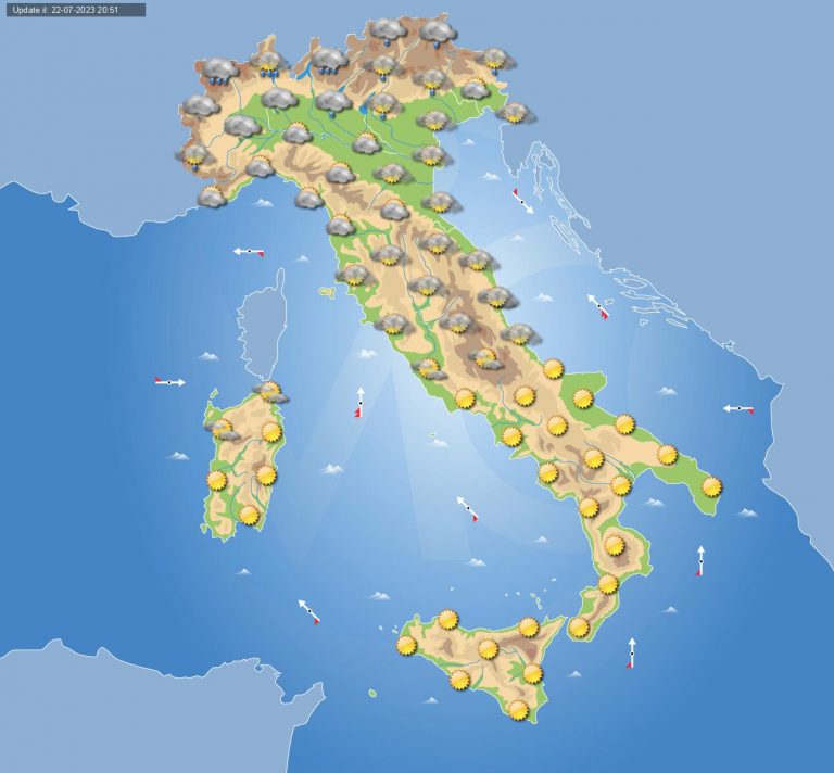 Meteo domani 24 luglio: ancora piogge e temporali al nord Italia, ecco la situazione