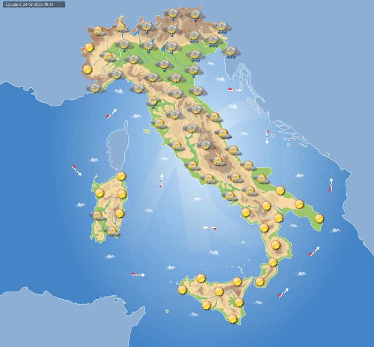 Meteo domani 25 luglio: temporali anche intensi soprattutto al Nord Italia, caldo in progressiva ritirata