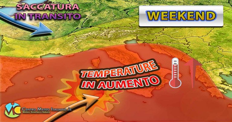 Meteo – Weekend caratterizzato dal ritorno del maltempo da una parte e da un aumento di temperature dall’altra, i dettagli