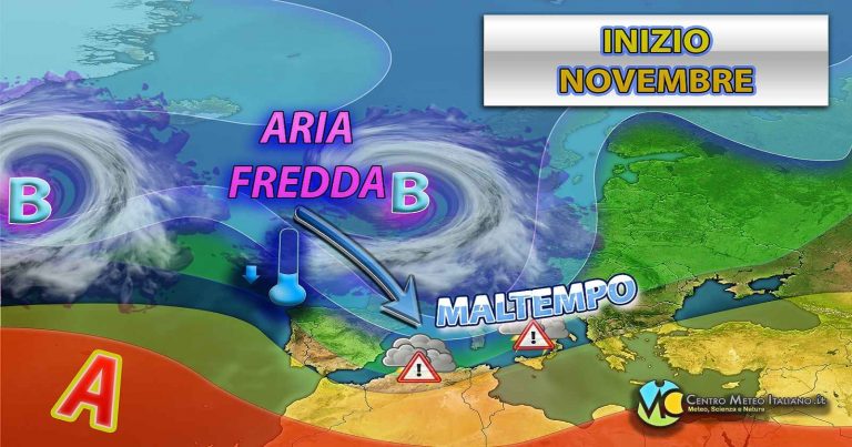 Meteo – Attacco polare nel Weekend, con rinnovati rovesci e temporali con nubifragi e neve a quote relativamente basse: la tendenza