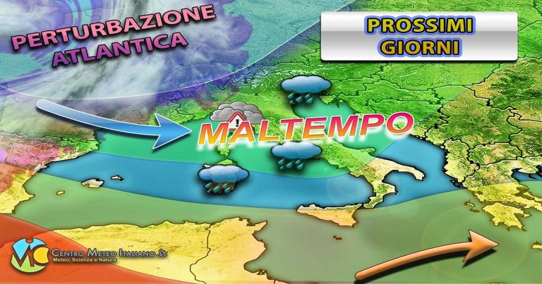 Meteo – Nuova perturbazione in arrivo in Italia dalle prossime ore, con piogge, temporali e neve sui rilievi