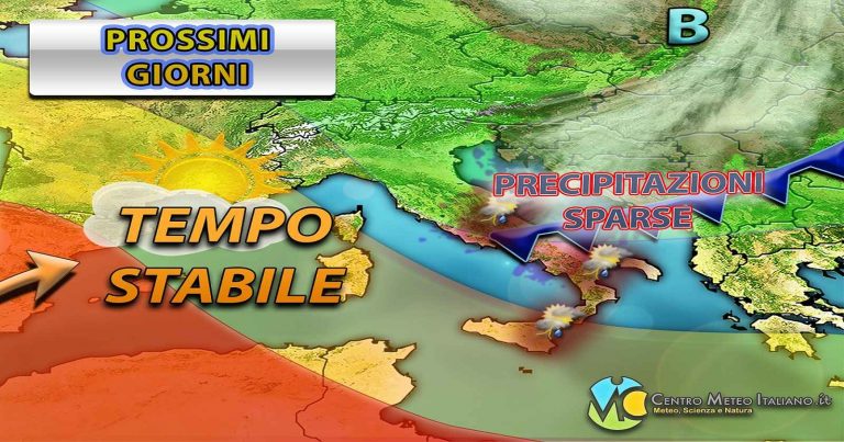 Meteo – Fronte freddo in transito domani, piogge e acquazzoni su alcune regioni e calo termico a seguire