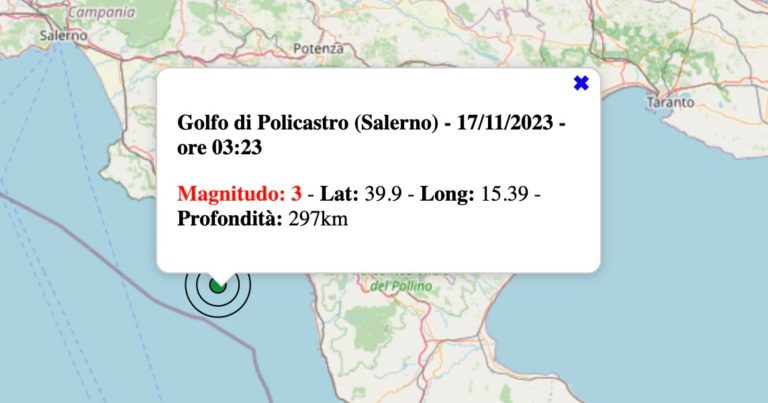 Scossa di terremoto intensa registrata nel Golfo di Policastro oggi, epicentro e dati ufficiali INGV