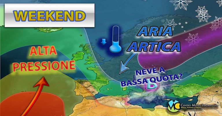 Meteo – Perturbazione artica in arrivo in Italia nel Weekend, con piogge, temporali e neve a quote relativamente basse